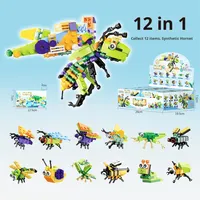 Ensemble de blocs de construction en plastique ABS 12 en 1, jouet éducatif, modèle pour enfants, petits animaux insectes, escargot, papillon, abeille, échelle, maternelle