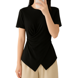 Prix de gros T-shirt à manches courtes et col rond taille torsadée respirant séchage rapide confortable du Vietnam - Product Image 1