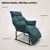 Fauteuil inclinable de luxe en velours côtelé, canapé de salon rembourré vert sarcelle avec repose-pieds et poche, structure en métal noir pour balcon, appartement, hôtel