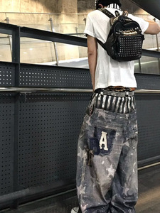 <b>Wide</b> <b>Leg</b> <b>Men</b> Jeans Star Print Denim Pants Baggy Casual Streetwear <b>Trousers</b> - Product Image 1
