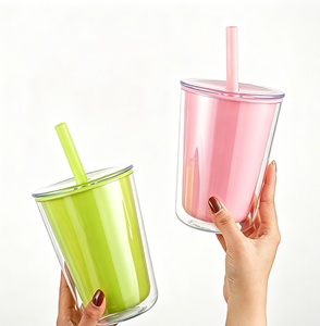 Doppelwandiger Plastik-Trinkbecher mit Deckel, BPA-frei, Macaron-Farben, Eiskaffee-Tumbler mit individuellem Logo, auf Lager für den täglichen Gebrauch als Geschenk - Product Image 1
