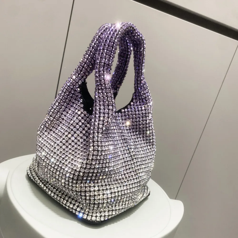 Kolu Rhinestones akşam el çantası çantalar ve çanta lüks tasarımcı hobo omuzdan askili çanta parlak kristal debriyaj çanta kova çantası