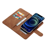 Étui Portefeuille Protecteur Magnétique Coulissant en Cuir Rétro Universel avec Clip Amovible Porte-Cartes de Crédit pour Smartphone