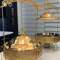 Plat de service de luxe en acier inoxydable doré 8 Lites pour buffet de restaurant, avec couvercle suspendu et fonction économie d'énergie, boule or blanc