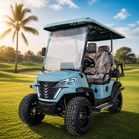 Voiturette de golf électrique 4 places, 35 km/h, autonomie 90 km, système multimédia, pneus en alliage de 14 pouces, châssis en acier, sièges en cuir PU, pour usage en station balnéaire