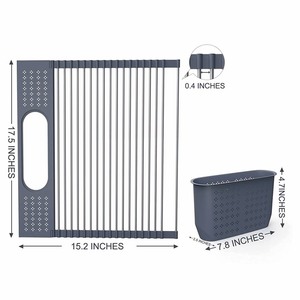 <span class=keywords><strong>Escurridor</strong></span> de Platos Enrollable <span class=keywords><strong>Multiusos</strong></span> de Acero Inoxidable con Portautensilios, <span class=keywords><strong>Escurridor</strong></span> de Platos <span class=keywords><strong>Plegable</strong></span> para Fregadero de Cocina - Product Image 2