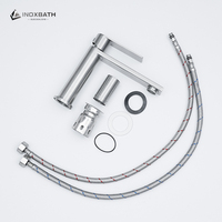 Robinet mitigeur de salle de bain 1 trou en acier inoxydable 304, finition or brossé, pour eau chaude et froide, avec cartouche céramique