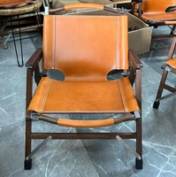 Fauteuil Safari Pliant Vintage en Bois de Noyer avec Revêtement en Cuir Véritable Brun Foncé Personnalisable – Siège d'Appoint de Loisirs pour Villa