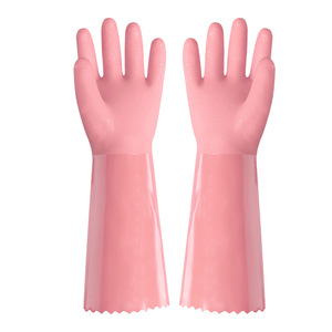 Household <b>Gloves</b> Thick PVC Rubber 38cm <b>Long</b> Waterproof Warm Dishwashing <b>Gloves</b> Pink Solid Color - Product Image 1