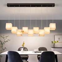 Lustre linéaire LED moderne de luxe en marbre et albâtre, lampe suspendue en cube de pierre naturelle pour villa, table à manger, bar