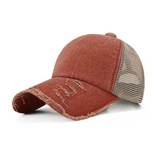 Chapeau personnalisé à 5 panneaux lavé pour faire l'ancienne casquette en filet de coton à plaque légère trous de gros pour hommes et femmes casquette de Baseball en maille à visière extérieure - Product Image 1