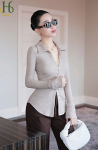 Col rabattu côtelé pour femme, fabriqué au Vietnam avec des techniques de tricot, service OEM, style décontracté, haute qualité - Product Image 5