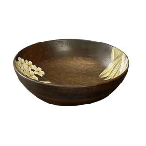 Cuenco ecológico de madera hecho a mano para servir ensaladas para Hotel restaurante bohemio Mango madera hoja flor diseño duradero decorativo - Product Image 3