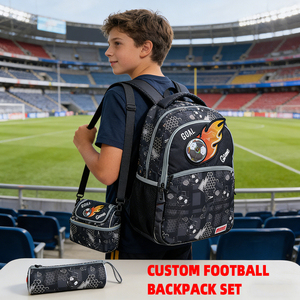 Ensemble de sacs à dos personnalisables en polyester pour enfants et étudiants avec sac à déjeuner, pour garçons, motif football, pour l'école primaire - Product Image 1