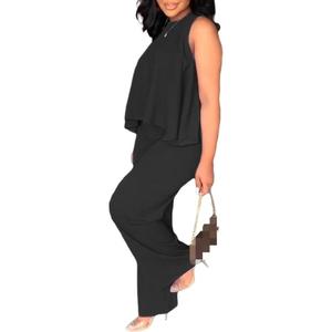 เสื้อคอเต่าแขนกุดสีพื้นพร้อมกางเกงขายาวเอวยางยืด ชุดลำลอง 2 ชิ้นสำหรับผู้หญิง แฟชั่น - Product Image 6