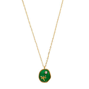 Collar con Colgante de Moda, Libélula de Esmalte Verde, Dije de Perla, Chapado en Oro, Acero Inoxidable, Joyería Sostenible y Resistente - Product Image 2
