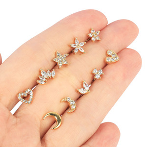 ต่างหูสตั๊ดสแตนเลสเคลือบทอง PVD |   ประดับด้วยเซอร์คอน |   ลายพระจันทร์ หัวใจ และดวงดาว |   เครื่องประดับแฟชั่นที่ไม่ก่อให้เกิดอาการแพ้ - Product Image 4