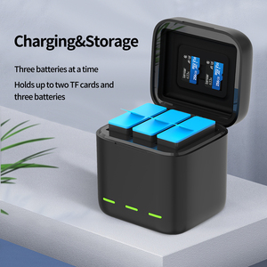 Telesin pour chargeur Go Pro boîtier de chargeur de batterie à 3 canaux boîte de rangement de batterie et de carte pour batterie d'appareil photo Gopros 12/<span class=keywords><strong>11</strong></span>/10/9 - Product Image 4
