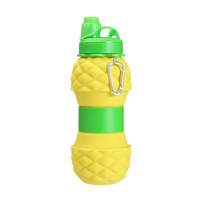 Botella de Agua Plegable de Silicona Platino con Diseño de Piña, Retráctil, para Niños, Deportes al Aire Libre