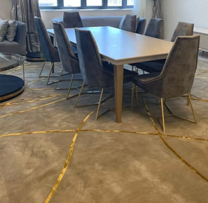 High Quality 8*<strong>10</strong> <strong>ft</strong> Gold and Grey Carpet Rug with Silk and Wool Material for Meeting Room Bed Room Living Room - Product Image 1