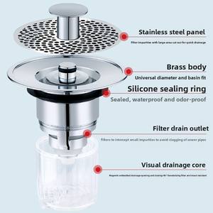 صمام تصريف حوض استحمام نحاسي تقليدي بنظام الضغط، مصنوع من الفولاذ المقاوم للصدأ 304، مضاد للطحالب والحشرات، مانع للانسداد والتسرب والروائح الكريهة - Product Image 3