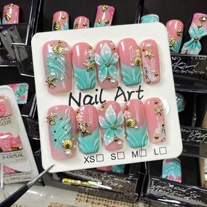 <span class=keywords><strong>Uñas</strong></span> Postizas Acrílicas Cuadradas Medianas, Diseño Floral 3D, Estilo Francés <span class=keywords><strong>Nude</strong></span>, Reutilizables, Hechas a Mano, Cobertura Completa, Arte de <span class=keywords><strong>Uñas</strong></span> - Product Image 2