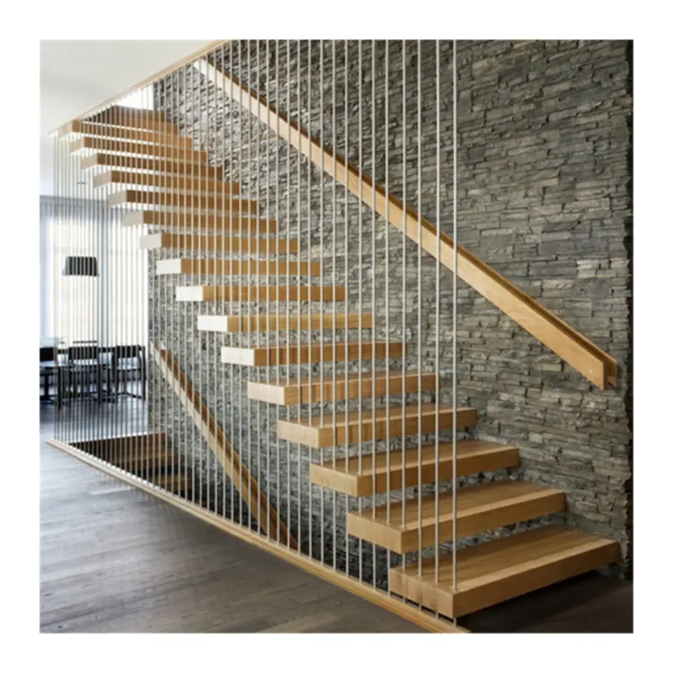 Ace Latest Fashion Floating Stairs New Design Oak Wood Stair Treads Floating Stair Treads