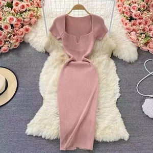 2025 nueva moda de manga corta de punto sólido vestido informal de mujer de cintura alta Maxi vestido <span class=keywords><strong>tubo</strong></span> señoras <span class=keywords><strong>vestidos</strong></span> <span class=keywords><strong>elegantes</strong></span> al por mayor - Product Image 5