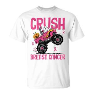 Camiseta infantil Crush Breast Cancer Awareness Monster Truck, manga corta, cuello redondo, unisex, para Halloween, caminatas, carreras y eventos - Product Image 1