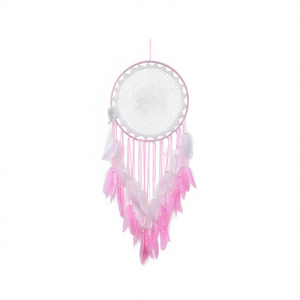 Atrapasueños Angelina de 40x120 cm con Plumas Rosas, Decoración Bohemia para Colgar en la Pared - Product Image 1