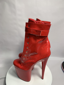 Rncksi 8INCH-20CM <span class=keywords><strong>Bottines</strong></span> de <span class=keywords><strong>danse</strong></span> à plateforme imperméables rouges à talons très hauts toutes saisons, à lacets, avec bout fin - Product Image 4