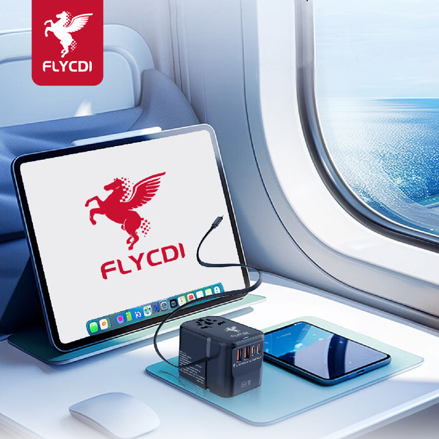 FLYCDI Newest Design 5 in 1 65W PD Fast Charger Type C USB Laptop Travel Adapter with Universal Plug