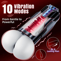 Jouets sexuels masculins automatiques, vagin réaliste 360° °   Stimulateur vibrant et pénétrant avec 10 modes de vibration et 7 modes de poussée, écran LCD