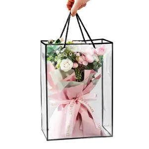 INUNION Wholesale Customized flower carry bag Transparent Handbags Florist Decoration Flower Bouquet Wrapping PVC Packaging Bags