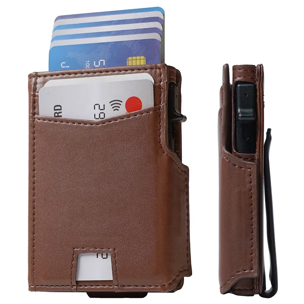 محفظة للرجال جلدية مفتوحة من الأمام وذات جيب إصدار جديد لعام 2024، حامل بطاقات ائتمان وأعمال وRFID مع قفل ممغنط للرجال