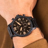 Montre à quartz en acier inoxydable de luxe, tendance et élégante, pour homme, noire, 50 mm, bracelet 24 mm, sport, affaires, étanche, best-seller