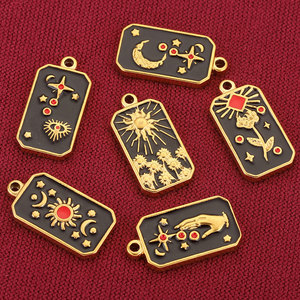Pendentif rectangulaire en acier inoxydable pour tarot |   Amulette Soleil Lune Étoile en émail glacé |   Colliers et bracelets à breloques DIY - Product Image 3