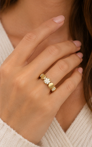 Bague en argent sterling 925 plaqué or avec grappe florale et zircon cubique, bague géométrique moderne de luxe pour femmes, faite à la main - Product Image 3