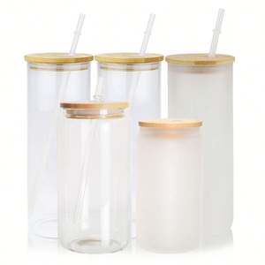 Gobelets en verre transparent givré de 25 oz pour sublimation, avec paille et couvercle en bambou, expédiés depuis notre entrepôt américain – Nouveauté ! - Product Image 2