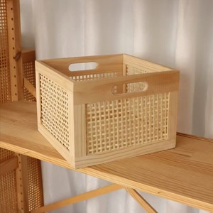 Japanese Retro Style Solid Wood Bamboo Woven Storage Basket Rectangle Living Room <b>Desktop</b> Organizer Book Snack Storage Box - Product Image 4