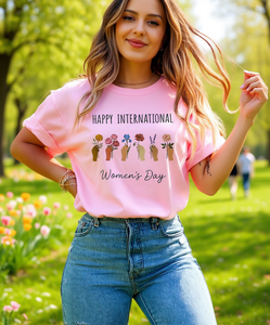 T-shirt per la festa internazionale della donna, per donna, manica corta, girocollo, 100% cotone, stampa floreale, casual, primavera estate - Product Image 2