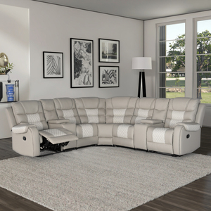 Sofá esquinero reclinable en forma de L, tapizado en cuero sintético, con dos consolas de almacenamiento, precio de fábrica económico, para sala de estar de hotel o villa. - Product Image 6