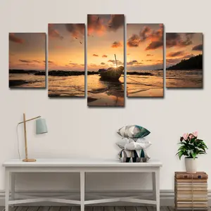 लिविंग रूम की दीवार की सजावट के लिए आधुनिक सूर्यास्त समुद्र तट समुद्र दृश्य दृश्य नाव कैनवास पोस्टर पेंटिंग गिक्ली पिक्चर प्रिंट
