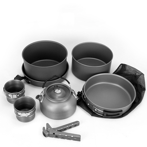Ensemble de casseroles de camping pour 5-6 personnes pliantes en aluminium couvercle en acier inoxydable portable en aluminium 3 pièces Kit de désordre en étain - Product Image 1