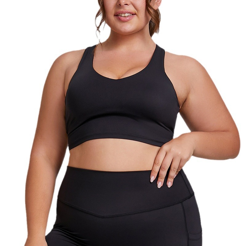 European American Plus Size XL High-Intensity Sports Bra Set High Elastic Breathable Quick Dry Fitness Bra I-Shaped Yoga Vest