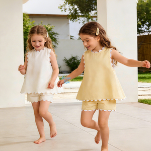 Completi Coordinati Estivi per Sorelle, Senza Maniche con Rac Ric, Set Pannolini per Bambini 100% Cotone con Bottoni Posteriori, Set Abbigliamento per Bambine - Product Image 1