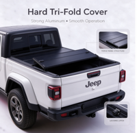 Couverture de benne rigide pliable en trois parties pour Jeep Gladiator, Chevrolet Colorado 2015-2023, Ford F-150 2015-2020, 5ft, 5.5ft, 6ft, 6.5ft