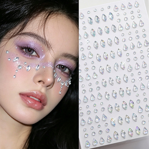 Pegatinas de joyas faciales de diamantes de imitación <span class=keywords><strong>en</strong></span> forma de lágrima, tatuajes de gemas acrílicas de cristal multiforma para ojos y cuerpo, ideales para cosplay de sirena y festivales de música. - Product Image 1