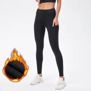 OEM Sportswear Logotipo Personalizado Hip Lift Comprimir Calças Justas Fitness Cintura Alta GymButt Lift Yoga Leggings De Pelúcia Sem Costura Com Bolso