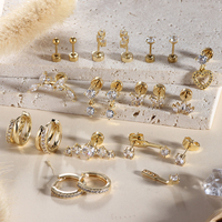 Boucles d'oreilles créoles petites en acier inoxydable plaqué or véritable 18 carats, 20G, dos plat, hypoallergéniques, pour piercing cartilage et hélix